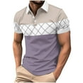 thumbnail image 1 of Chiccall Mens Colorblock Striped Shirts Fashion Casual Button Short Sleeve Summer Beach Tees Tops Purple, 1 of 5