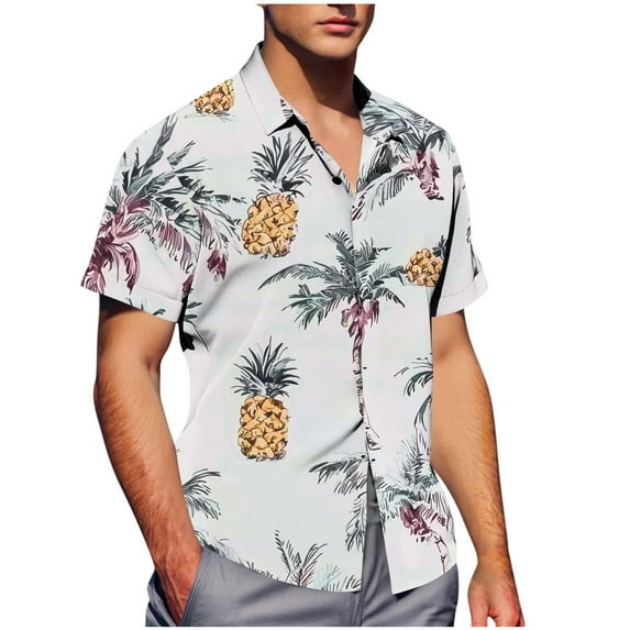 Chiccall Mens Hawaiian Graphic Shirts Summer Beach Button Down Short Sleeve Casual Tropical Vacation Blouse Tops White L