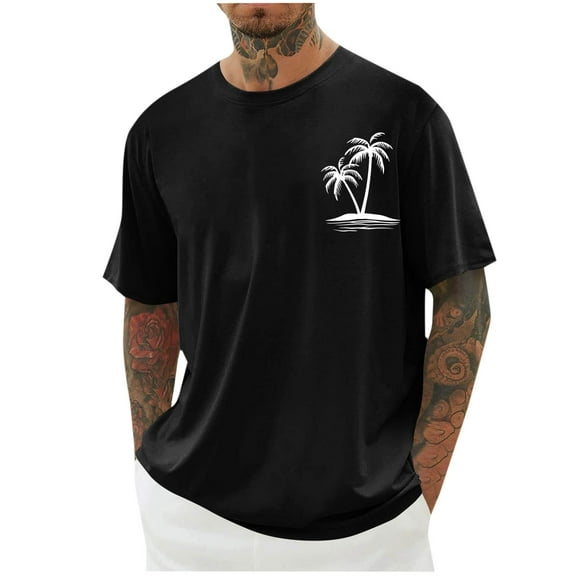 Chiccall Mens Plus Size T Shirts Summer Beach Short Sleeve Crew Neck Casual Tropical Graphic Tees Tops Black ①