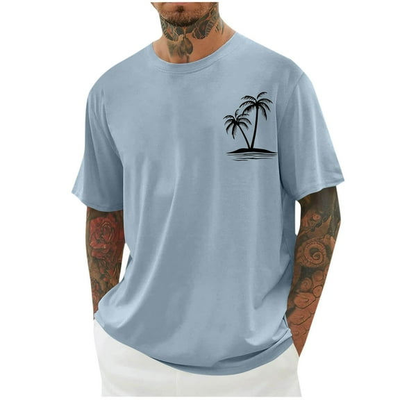 Chiccall Mens Plus Size T Shirts Summer Beach Short Sleeve Crew Neck Casual Tropical Graphic Tees Tops Light Blue ①