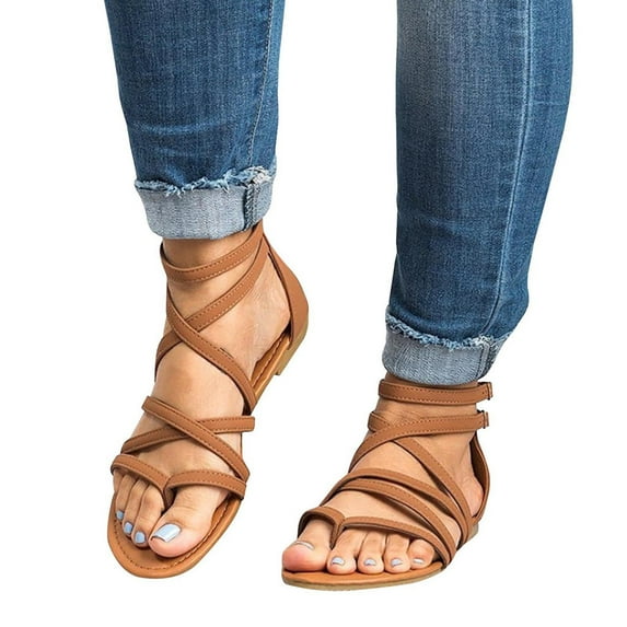 Womens Sandals Comfortable Large Bag Heel Sandals Casual Flip Toe Lightweight Straps FlatSandals
