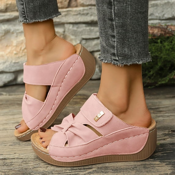 Clear Sandals for Women Fashion Casual Summer New Solid Fish Mouth Roman Thick Bottom Wedge Heels