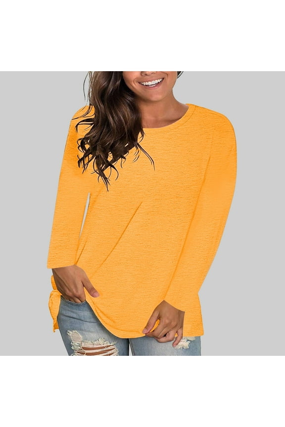 Women's Fashion Round Neck Solid Loose Long Sleeve T-shirt Pullover Tops Fall Outfits for Women 2024 Orange XL
