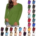 thumbnail image 1 of Sawvnm Women's Fashion Round Neck Solid Loose Long Sleeve T-shirt Pullover Tops Long Sleeve Tops for Women Army Green 2 S, 1 of 8