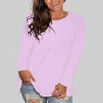 thumbnail image 1 of Sawvnm Women's Fashion Round Neck Solid Loose Long Sleeve T-shirt Pullover Tops Plus Size Blouse for Women Purple 2 4XL, 1 of 7
