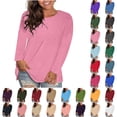 thumbnail image 1 of Sawvnm Women's Fashion Round Neck Solid Loose Long Sleeve T-shirt Pullover Tops Tops for Women Trendy Purple 2 L, 1 of 8