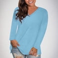 thumbnail image 1 of Sawvnm Women's Fashion V-Neck Solid Loose Long Sleeve T-shirt Pullover Tops Long Sleeve Tops for Women Light Blue(V-Neck) 2XL, 1 of 8