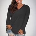 thumbnail image 1 of Sawvnm Women's Fashion V-Neck Solid Loose Long Sleeve T-shirt Pullover Tops Womens Fall Fashion 2024 Dark Gray(V-Neck) XL, 1 of 8