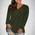 thumbnail image 1 of Sawvnm Women's Fashion V-Neck Solid Loose Long Sleeve T-shirt Pullover Tops Womens Fall Fashion 2024 Army Green(V-Neck) XL, 1 of 8