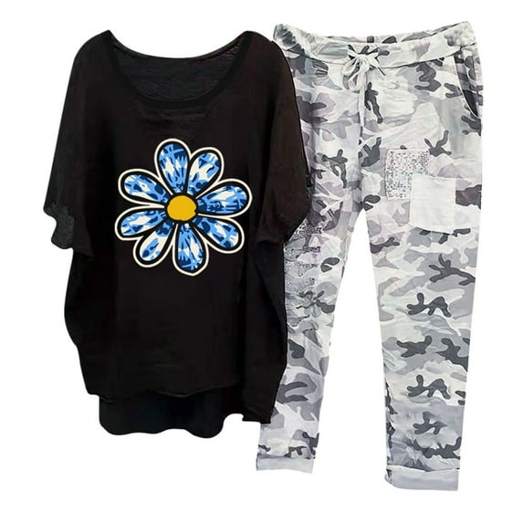 Xihbxyly Linen Set for Women, Women Summer Outfits Women's Capri Pajama Sets Plus Size Sleepwear Top with Capri Pants 2 Piece Sleep Set