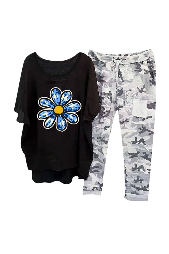 Linen Set for Women, Women Summer Outfits Women's Capri Pajama Sets Plus Size Sleepwear Top with Capri Pants 2 Piece Sleep Set