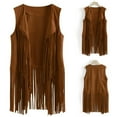 thumbnail image 1 of Summer Savings Clearance 2022! BEFOKA Women's Long Sleeve Sweatshirt Top Autumn Winter Suede Ethnic Sleeveless Tassels Fringed Vest Cardigan Khaki M, 1 of 7