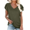 thumbnail image 1 of Summer Savings Clearance 2022! Tagold Womens Summer Plus Size Tops Clearance, Fashion Women Casual Petal Sleeve Short Sleeve V-Neck Solid Tops Blouse Army Green XXL, 1 of 5