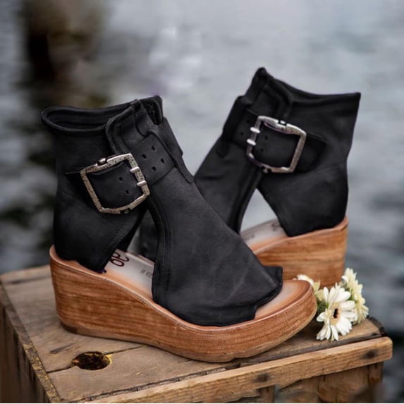 AXXD Sandals for Women 2025,High-top Wedge Sandals Thick-soled Fishmouth Roman Sandals For Regular&Big Women Size 5