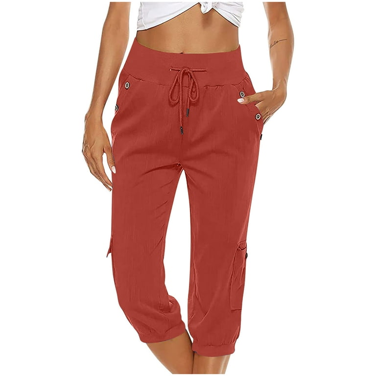 Summer Pants for Women 2023 Trendy High Waist Wide Leg Linen Capri Pant  Loose Comfy Capris Trousers with Pockets
