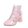 thumbnail image 1 of Summer Savings Clearance! 2023 Itsun Flats Shoes for Womens,Ladies Breathable Boots Fashion Hollow Out Lace Chunky High Heel Shoes Pink, 1 of 5