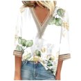 thumbnail image 1 of Summer Savings Clearance 2023! Loopsun 3/4 Length Sleeve Womens Tops, Casual V-Neck Printing Fashion Loose Pullover Green Q, 1 of 5