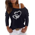 thumbnail image 1 of Summer Savings Clearance 2023! Loopsun T shirts for Women Blouses for Women, Women Long Sleeves Casual Shirts Off The Shoulder Pullover Loose Shiny Sequin Blouse Tunic Tops Black K, 1 of 5