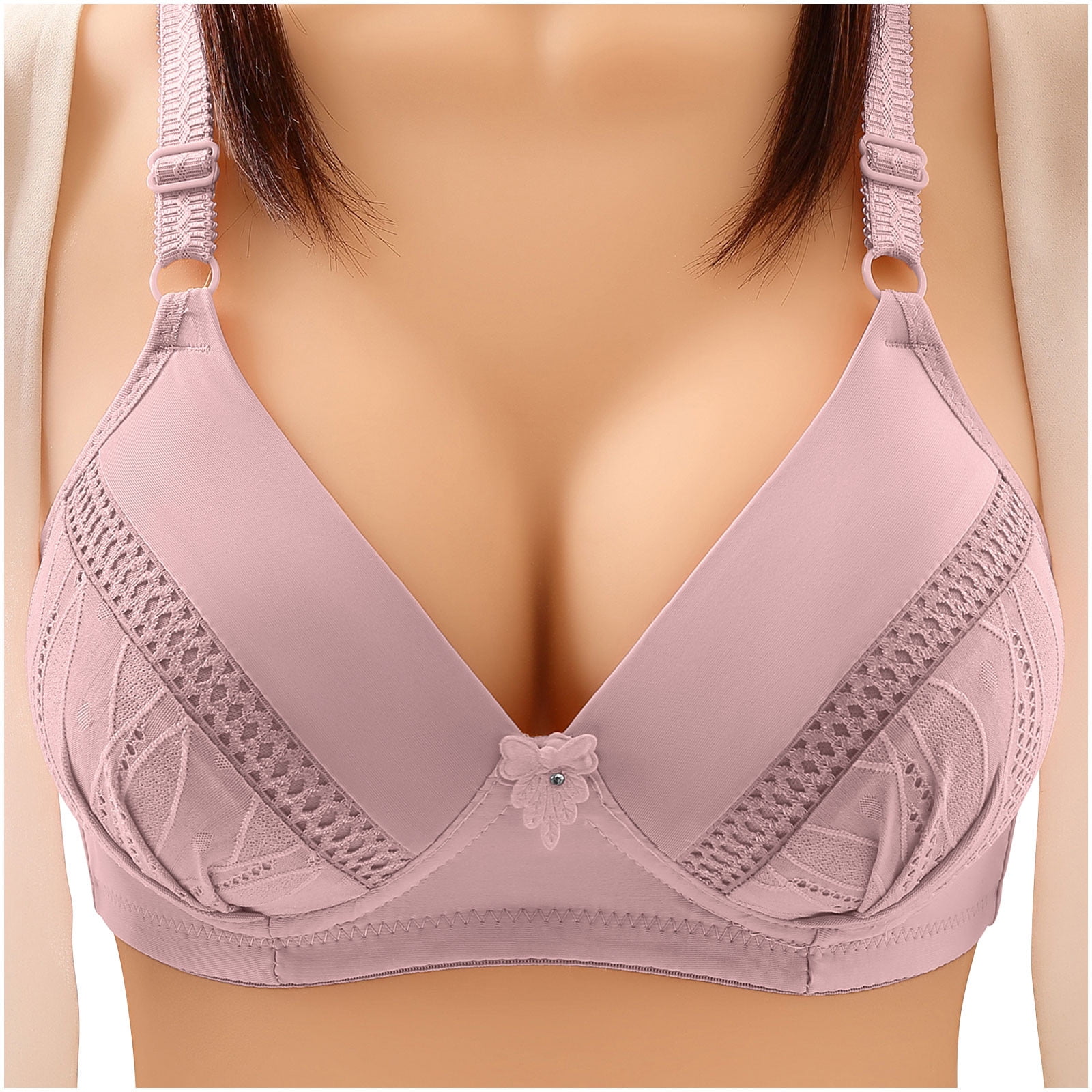 SBYOJLPB Womens Fashion Woman'S Solid Color Comfortable Hollow Out  Perspective Bra Underwear No Rims (Pink) 