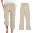 thumbnail image 1 of TAGOLD Womens Summer Pants,Capris Pants For Women Casual Summer Cotton Linen 3/4 Pants Wide Leg Capris Lightweight Baggy Cropped Lounge Trousers, 1 of 4