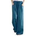 thumbnail image 1 of TAGOLD Womens Summer Pants,Women's Spring And Autumn Solid Color Elastic Waist Cotton Linen Versatile Straight Tube Casual Wide Leg Pants, 1 of 5