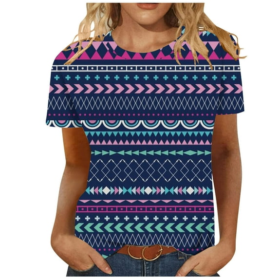 Summer Savings Clearance 2023! TAGOLD Womens Summer Tops,Fashion Women's Summer Round-Neck Short Sleeve Print Casual T-shirt Blouse