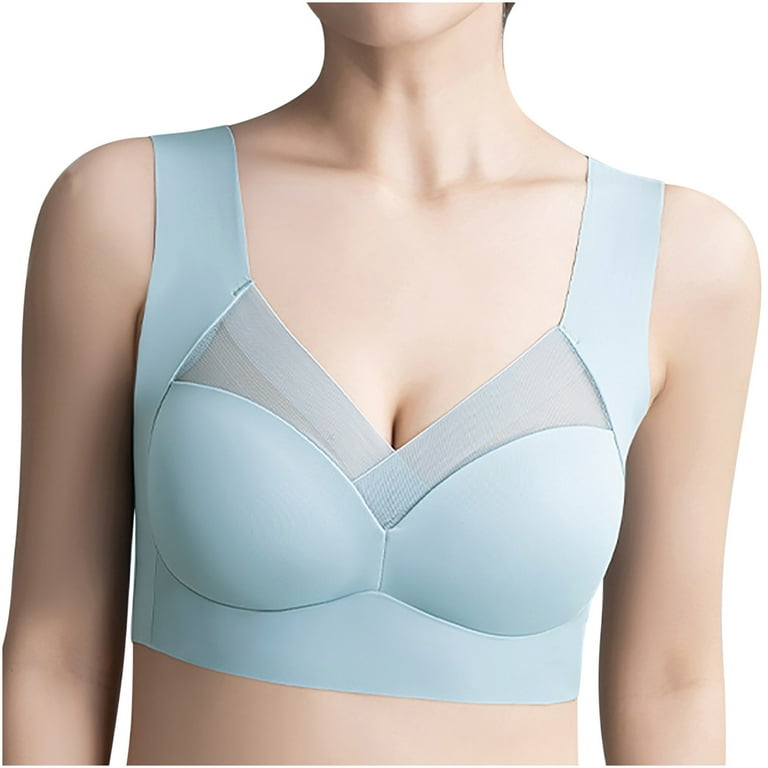 Running Bras for Women Spring Summer Soft Bra Underwear Thin Breathable  Soft Water Drop Cup Upper Support Gathers Bra (Blue, XL)
