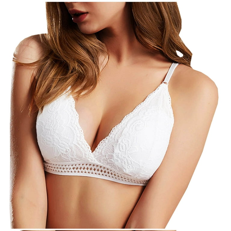 Summer Savings Clearance! 2023 TUOBARR Bras for Womens,Fashion Woman's Lace  Active Bra Beauty Back Wrap Hollow Out Bra Underwear White 8