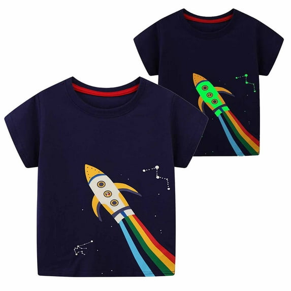 Summer Savings Clearance! 2023 TUOBARR Toddler Boy Tshirt,Baby Boys' Round Neck Short Sleeve Fashion Luminous Printed T-shirt Navy 1-2 Years