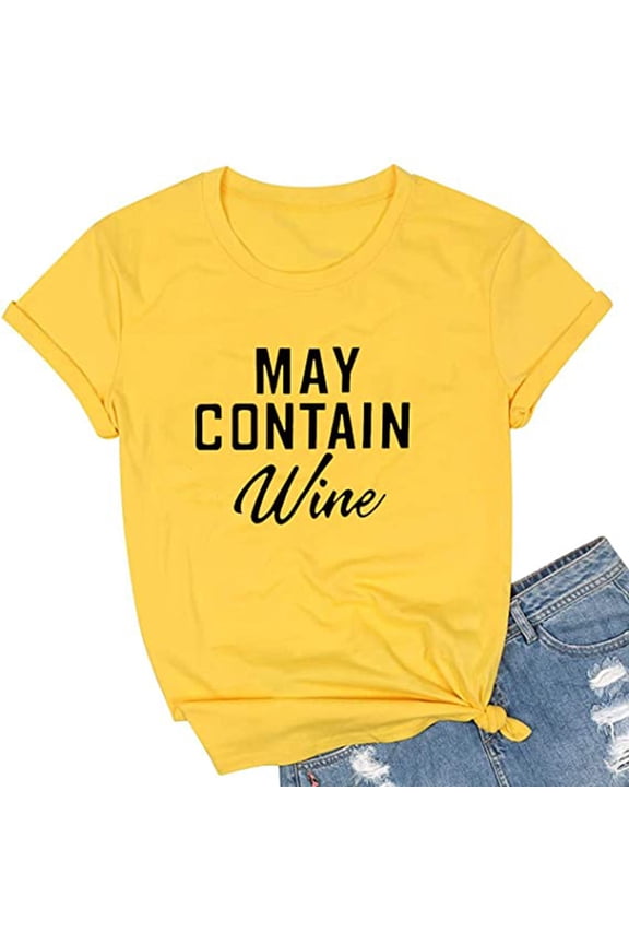 Tops for Womens,Letter Print Tops Funny Drinking Shirt Casual Short Sleeve Graphic Tees Yellow 6