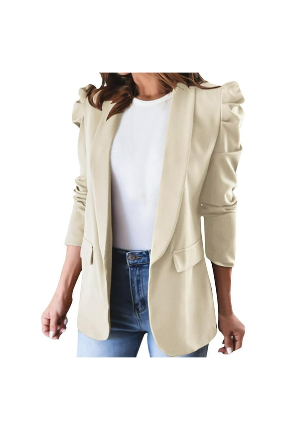Women's 2023 Casual Blazers Puff Sleeve Lapel Open Front Work Suit Office Blazer Jackets Outwear with Pockets