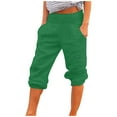 thumbnail image 1 of Womens Cotton Linen Capris Elastic High Waisted Plus Size Solid Color Cargo Pants Casual Straight Leg Button Pocket Trousers, 1 of 6