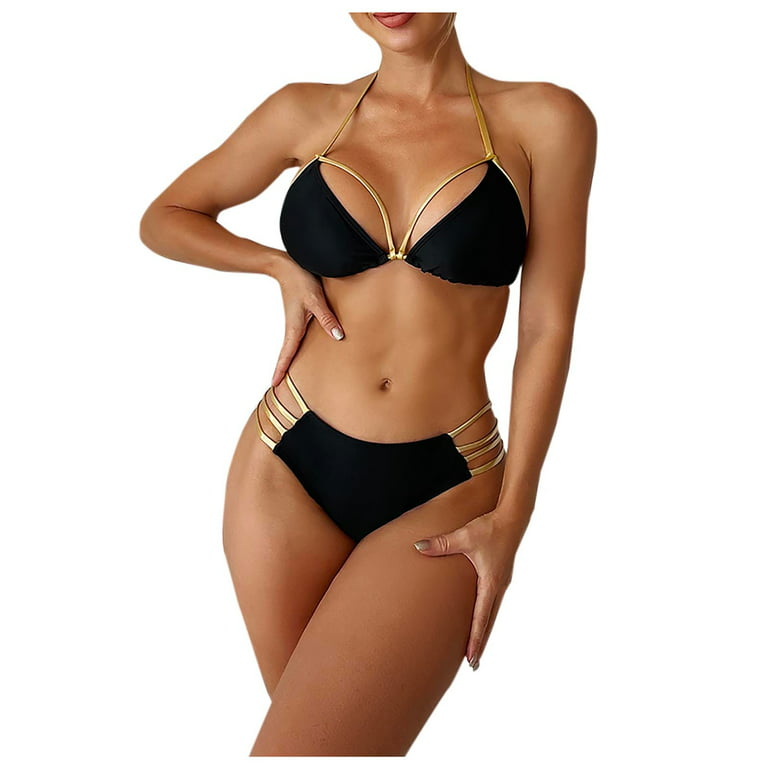Summer Savings Clearance 2023! Womens Thong Bikini Swimsuit Two Piece Scoop  Neck Padded Push up Brazilian Bikini Sets 
