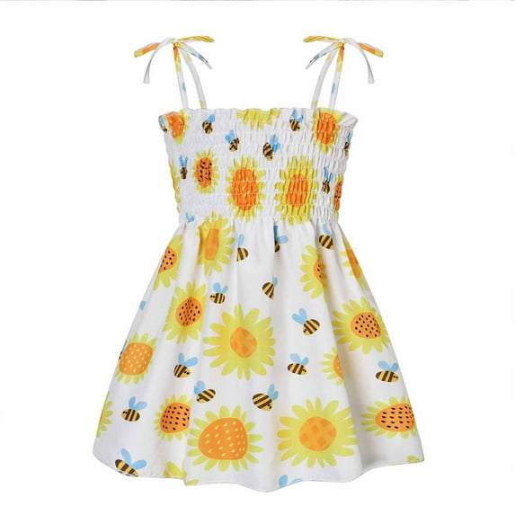 Summer Savings Clearance 2023! loopsun Summer Toddler Baby Girls Sleeveless Sling Dress Graphic Print Children's Clothing Yellow 3-3.5 Years