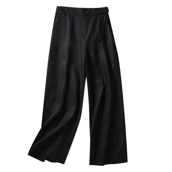 pbnbp Capri Pants for Women Casual Solid Basic Cotton Linen Stretch High Waisted with Pockets Capris