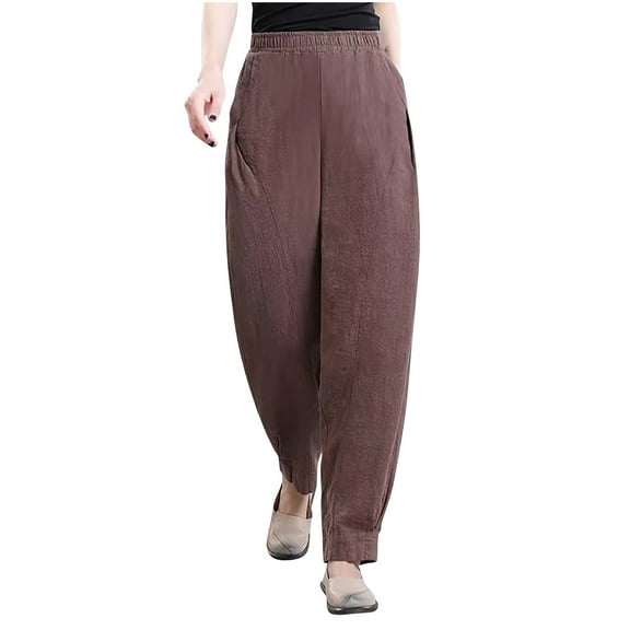 pbnbp Capris for Women Casual Summer Plus Size Solid Basic Cotton Linen Ealstic Drawstring High Waisted with Pockets Capris