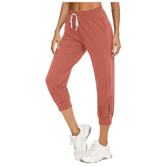 pbnbp Capris for Women Casual Summer Plus Size Solid Basic Cotton Linen Ealstic Drawstring High Waisted with Pockets Capris