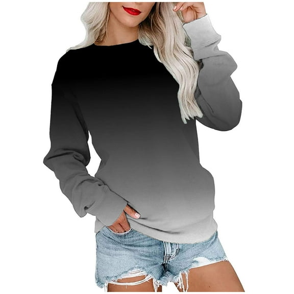 pbnbp Fall Clothes for Women 2023 Fashion Ombre Tie Dye Crewneck Sweatshirts Casual Loose Fit Long Sleeve Pullover Sweaters