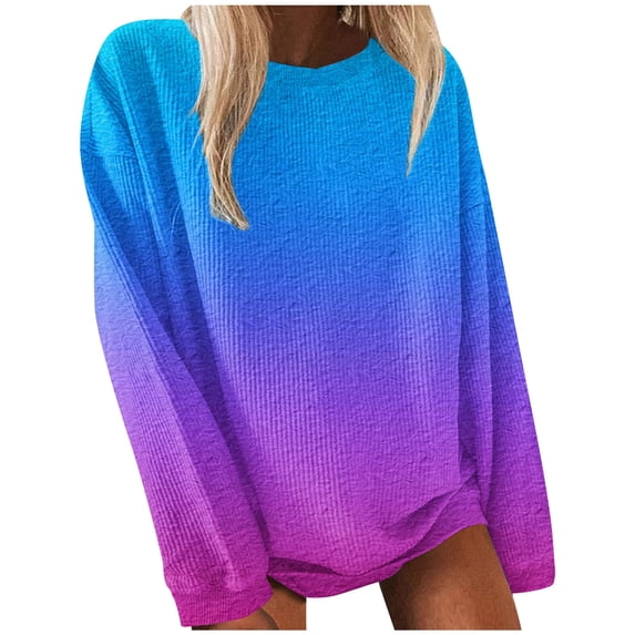 pbnbp Fall Sweater for Women 2023 Fashion Ombre Tie Dye Long Sleeve Pullover Casual Loose Fit Ribbed Crewneck Sweatshirts