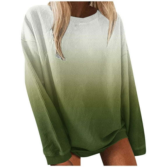 pbnbp Fall Sweater for Women 2023 Fashion Ombre Tie Dye Long Sleeve Pullover Casual Loose Fit Ribbed Crewneck Sweatshirts