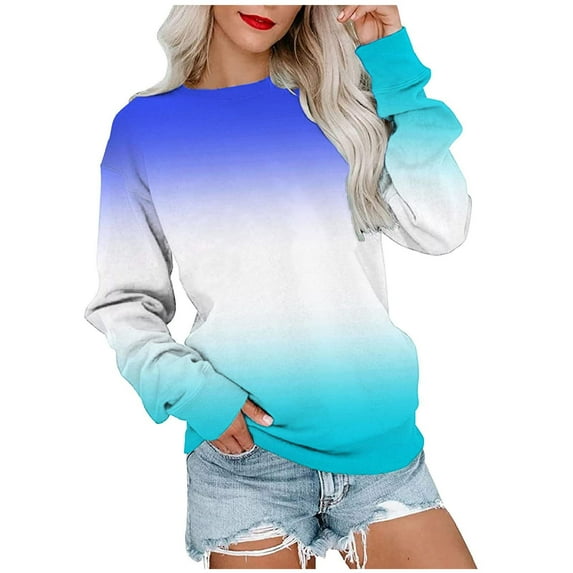 pbnbp Fall Sweater for Women 2023 Trendy Ombre Tie Dye Long Sleeve Pullover Casual Loose Fit Color Thin Crewneck Sweatshirts