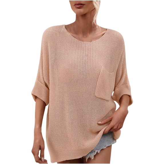 Summer Savings Clearance 2023! pbnbp Fall Sweaters for Women Fashion Loose Fit Knitted Long Sleeve Pullover Casual Solid V Neck Sweatshirts with Pockets