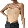 thumbnail image 1 of Summer Savings Clearance 2023! pbnbp Ribbed Tank Tops for Women Solid Spaghetti Strap Crew Neck Sleeveless Irregular Hem Corset Tops Casual Cropped Bustier, 1 of 4