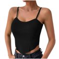 thumbnail image 1 of pbnbp Ribbed Tank Tops for Women Solid Spaghetti Strap Crew Neck Sleeveless Irregular Hem Corset Tops Casual Cropped Bustier, 1 of 4