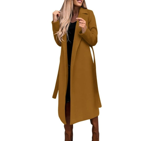 pbnbp Trench Coats for Women Casual Vintage Solid Long Length Draped Lapel Jacket Open Front Full Sleeve Outwear with Belts