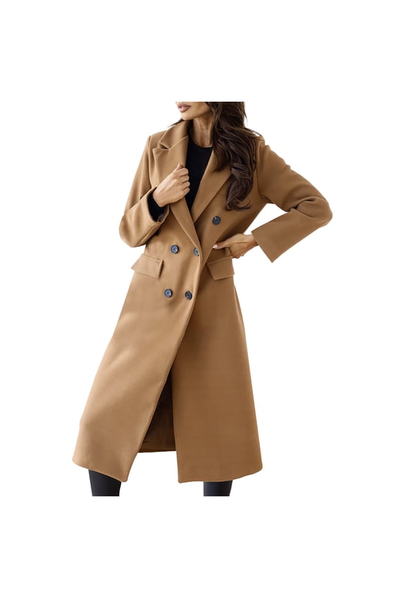 Trench Coats for Women Winter Casual Elegant Plain Color Long Length Windbreaker Button Up Pockets Draped Lapel Jacket