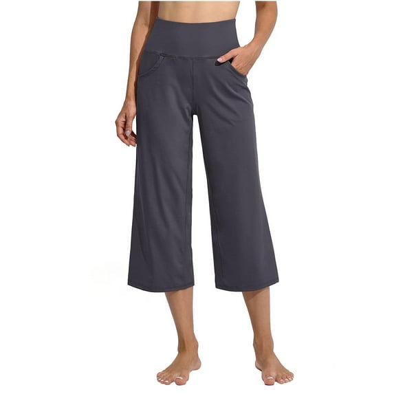 pbnbp Wide Leg Pants for Women, Plus Size High Waisted Athleticwear Sports Running Fittness Cropped Yoga Pants Plain Color Sweatpants for Women with Pockets