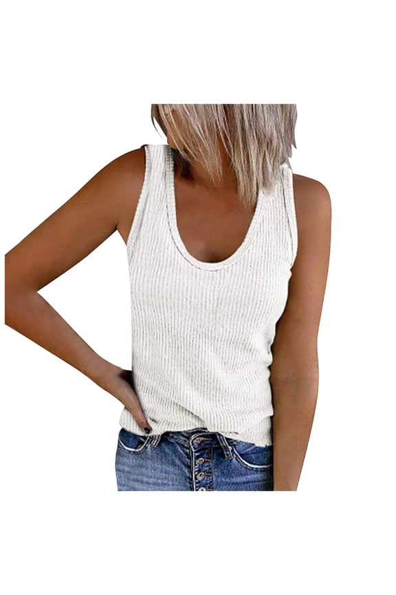 Women's Knit Ribbed Tank Tops Plus Size Casual Solid Crewneck Sleeveless Dressy Blouses Basic Workout Tops