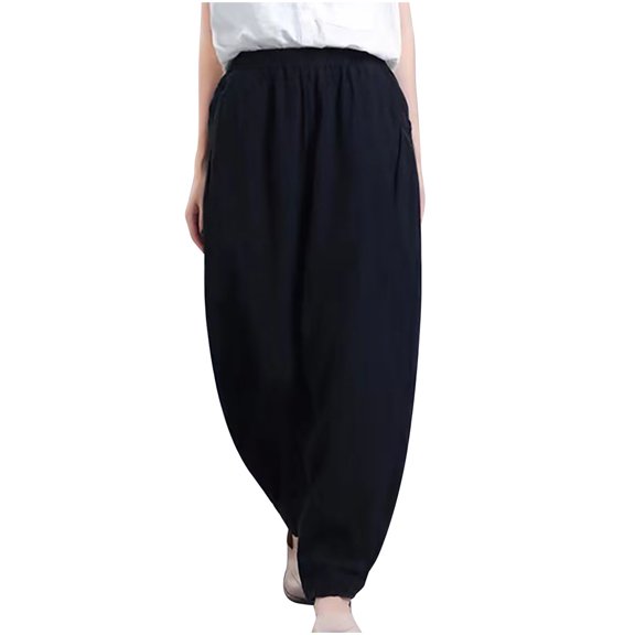 pbnbp Women's Plus Size Cotton Linen Solid Pockets Drawstring Capri Pants, Capris for Women