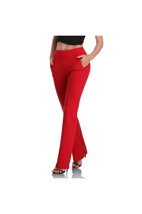 Women's Pull On Knit Jeggings Solid Color High Waisted Comfy Flared Bootcut with Pockets Trousers